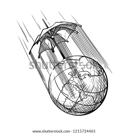 Ozone layer degradation is one of the most acute global environmental problems. Sketch style drawing isolated on a white background. EPS10 vector illustration
