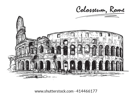 Roman Colosseum. Travel sketchbook illustration. Architectural drawing. Sketch isolated on white background. EPS10 vector illustration.
