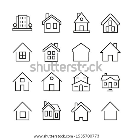 Set of outline home line icons isolated on a white background. House icons sign 