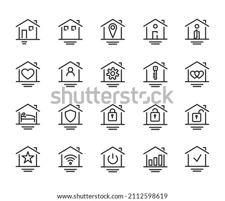 Outline Vector Icons Set Related Home Isolated On White Background. Custom Symbol For Your Website, Logo, App, User Interface.