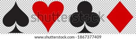 Pattern of symbols of card suit - clubs, diamonds, spades, hearts on an imitated transparent background. Vector graphics for design and decoration.