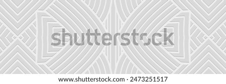 Banner, abstract cover design. Relief geometric ethnic 3D pattern on a white background made of lines. Ornaments, handmade. Boho motifs, traditions of the East, Asia, India, Mexico, Aztec, Peru.