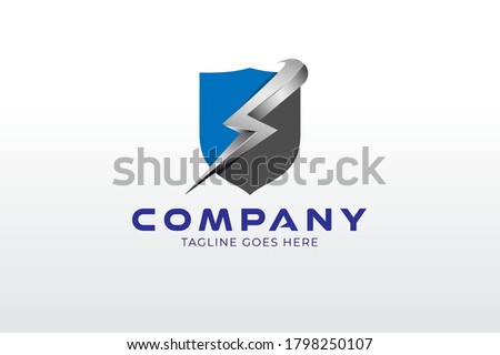 Electric shield logo, Shield Icon and lightning bolt isolated on White Background.3D style Logo Design Template, vector illustration