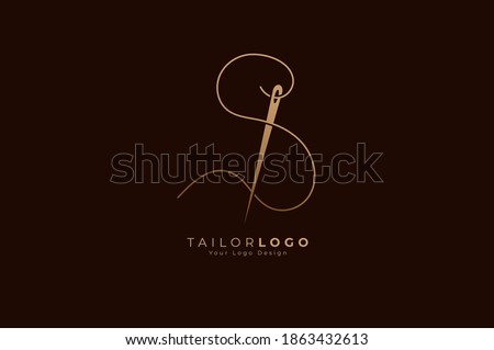 Abstract Initial Letter S Tailor logo, thread and needle combination with gold colour line style , Flat Logo Design Template, vector illustration Stockfoto © 