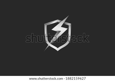 Power Shield Logo, 3D shield  and thunder bolt icon combination isolated on black background, 3d style Logo Design Template element, vector illustration