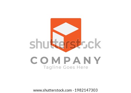 Box logo, shield and box combination, usable for logistic, media or related business logos , flat design logo template,vector illustration