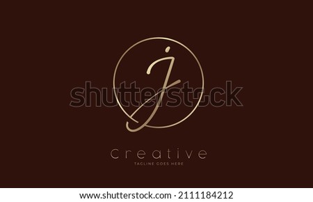 Initial J Logo. hand drawn letter J in circle with gold colour. usable for business. personal and company logos. vector illustration