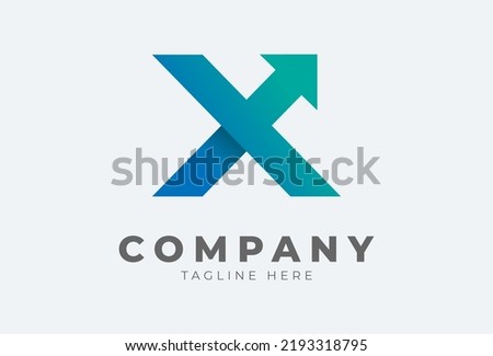 Initial X logo. letter X with arrow in gradient colour logo design inspiration, usable for finance, logistic and company logos