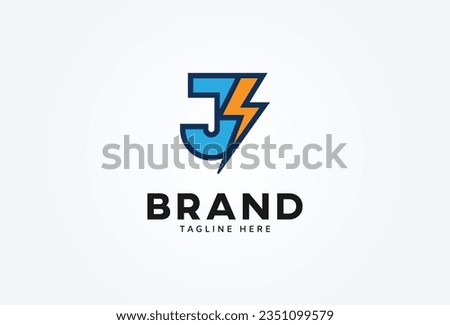 Initial Letter J Thunder Logo. letter J with thunder bolt icon combination isolated on white background. Flat style Logo Design Template element. vector illustration