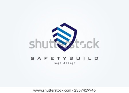 Shield Security logo. Shield with building icon combination. Flat Vector Logo Design Template. vector illustration