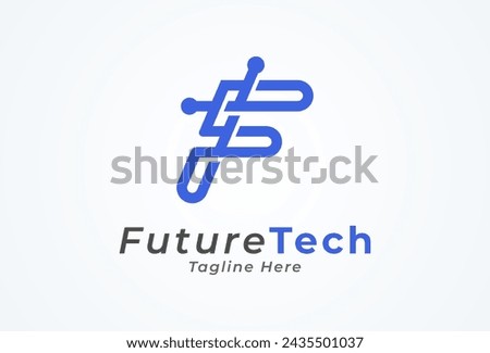 Letter F Technology Logo. letter F with tech style logo design inspiration. Flat Vector Logo Design. vector illustration