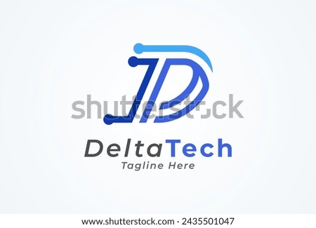 Letter D Technology Logo. letter D with tech style logo design inspiration. Flat Vector Logo Design. vector illustration