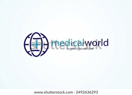 Medical logo, Globe with medical cross inside, cross logo design template element, vector illustration