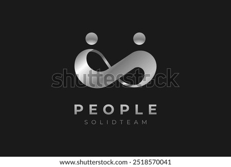 People logo design, human with infinity icon combination in silver color style, people Logo design template, vector illustration