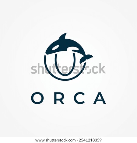 Orca Logo Design, Orca with letter O combination, flat design logo template element, vector illustration