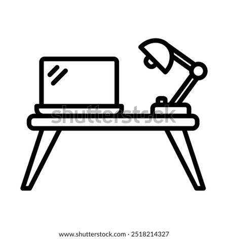 Study table icon. Study table with laptop and study lamp