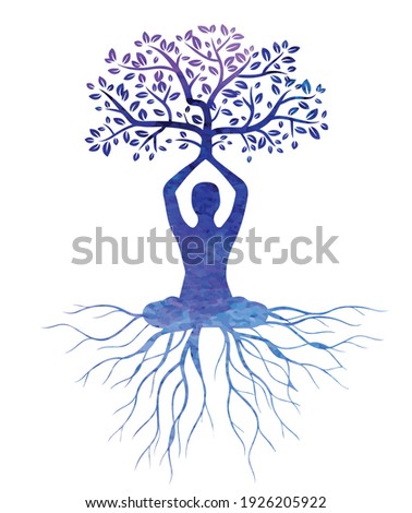 meditation with tree vector , meditation watercolor vector ,meditation , 