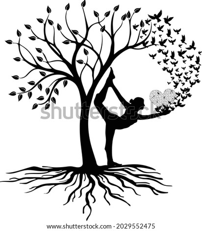 Similar – Image, Stock Photo Woman meditating in Tree pose on terrace