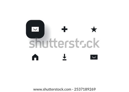 icon set including an email star home download and plus icon