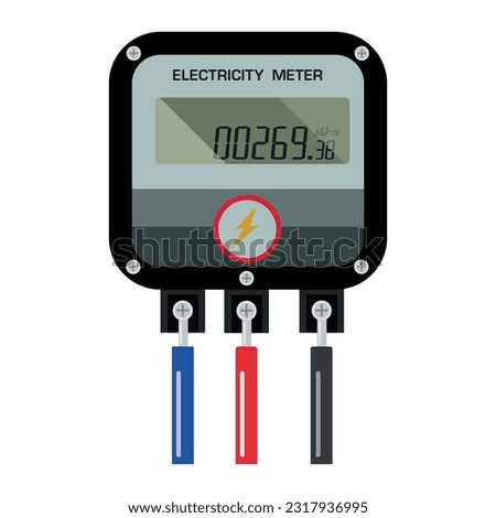 Electricity Meter, Power Meter, electric meter, Electric Power Meter. Counter box with display for measure consumption of electrician, water and gas. Machine for control and economize energy. Vector.