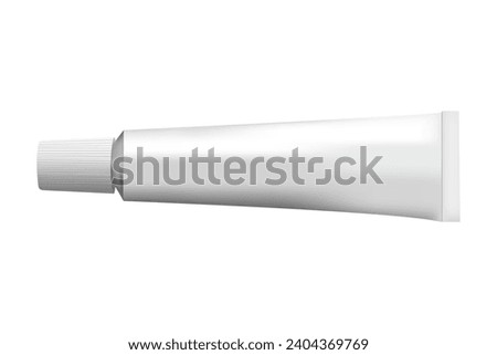 White tube of cream or toothpaste tube. Ointment. Salve. Glue tube. White oil paint smear. Cosmetic product. Silver tube. Cream container. Vector.