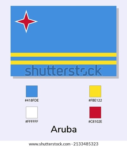 Vector Illustration of Aruba flag isolated on light blue background. Aruba flag with Color Codes. As close as possible to the original. ready to use, easy to edit. vector eps10.
