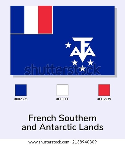 Vector Illustration of French Southern and Antarctic Lands flag isolated on light blue background. Illustration French Southern and Antarctic Lands flag with Color Codes. vector eps10.