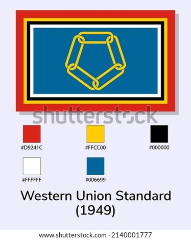 Vector Illustration of Western Union Standard (1949) flag isolated on light blue background. Illustration Western Union Standard flag with Color Codes. As close as possible to the original.
