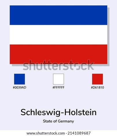 Vector Illustration of Schleswig-Holstein (state of Germany) flag isolated on light blue background. Illustration Schleswig-Holstein flag with Color Codes. As close as possible to the original. 
