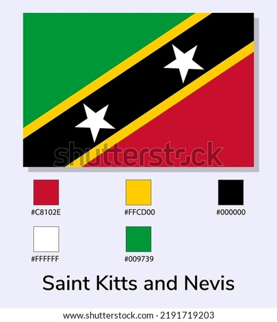 Vector Illustration of Saint Kitts and Nevis flag isolated on light blue background. Illustration Saint Kitts and Nevis flag with Color Codes. 