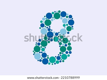 Vector graphic of Initial Number 8 lined with a mosaic of colored circles. Number 8 icon. Number 8 logo made with circles. Vector illustration. vector eps 10.
