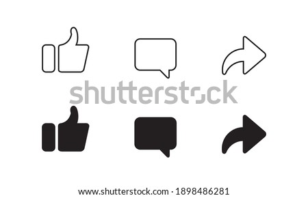 Like, Comment, and Share Button Vector. Icon Set of Channel
