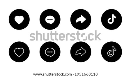 Love, Like, Comment, Share, and Logo. Icon Set of Social Media Inspired By Tiktok. Vector Illustration