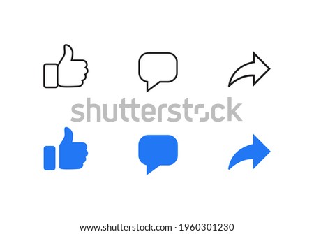 Facebook Like, Comment, Share. Social Media Icon Set Collection. Vector Illustration