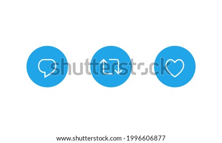Reply Tweet, Retweet, and Like. Button Icon Set of Twitter Post