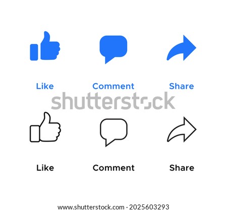 Like, Comment, and Share Icon Vector of Social Media Symbols