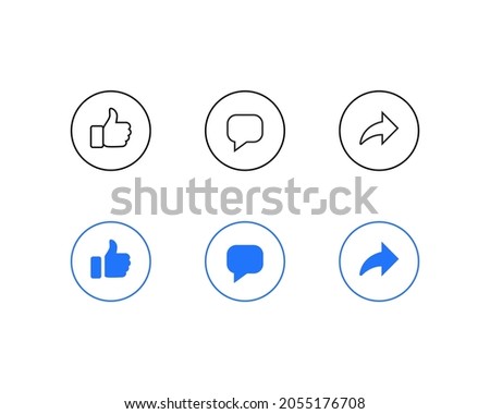 Like, Comment, and Share. Facebook Social Media Icons. Vector Illustration