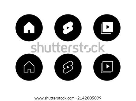 Home, Shorts, and Library Icon Symbol in Circle Button