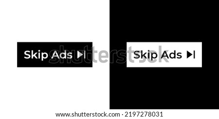 Skip ads button icon vector in clipart style. Advertising elements