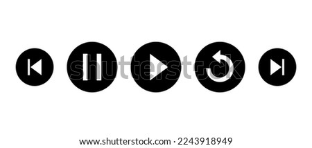 Previous, pause, play, repeat, and next track button icon vector