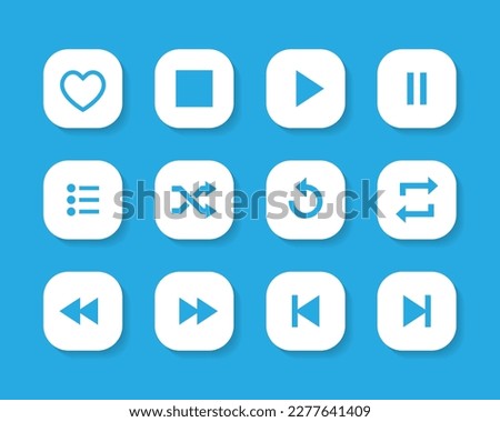 Play, stop, pause, shuffle, repeat, previous, next, favorite, and list icon vector. Music app icons