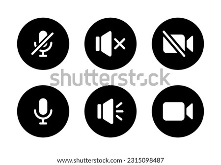 Mute microphone, silent speaker, and video cam off icon vector