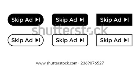 Skip ad button icon vector set collection. Advertisement sign symbol