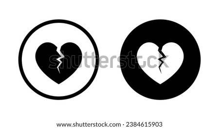 Crack heart, break love icon vector in black circle