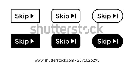 Skip button icon vector in flat style. Stop advertising video