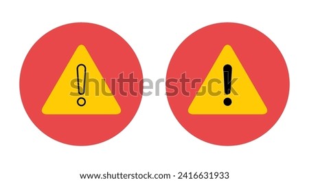 Alert warning icon vector on red circle. Exclamation mark sign on triangle