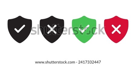 Shield with checkmark and x cross icon vector. Protection sign symbol