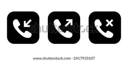 Incoming, outgoing, and missed call icon on black square