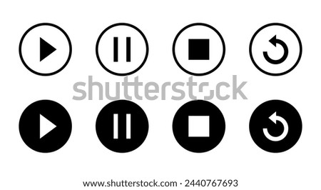 Play, pause, stop, and replay icon vector. Elements for video streaming app