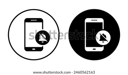 Silent phone icon on black circle. Cellphone notification off concept